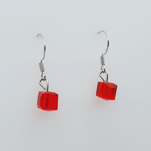 Ruby Cube Crystal Dangle Earrings, AZFA1189 - Picture 1 of 10